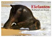 Elefanten. Badespaß am Strand (Tischkalender 2026 DIN A5 quer), CALVENDO Monatskalender