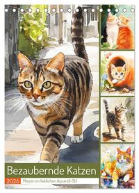 Bezaubernde Katzen. Miezen im lieblichen Aquarell-Stil (Tischkalender 2026 DIN A5 hoch), CALVENDO Monatskalender