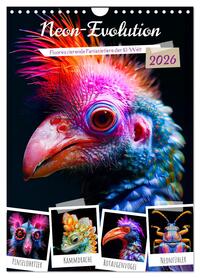 Neon-Evolution - Fluoreszierende Fantasietiere der KI-Welt (Wandkalender 2026 DIN A4 hoch), CALVENDO Monatskalender