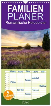 Familienplaner 2026 - Romantische Heideblüte mit 5 Spalten (Wandkalender, 21 x 45 cm) CALVENDO