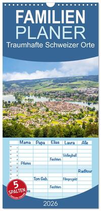 Familienplaner 2026 - Traumhafte Schweizer Orte mit 5 Spalten (Wandkalender, 21 x 45 cm) CALVENDO